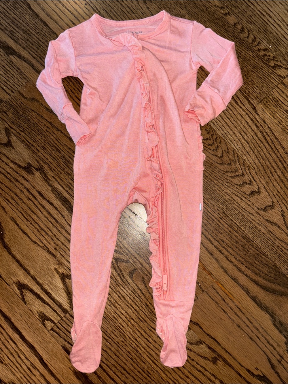 Posh Peanut peach colored  double zippered footie 3-6 mos